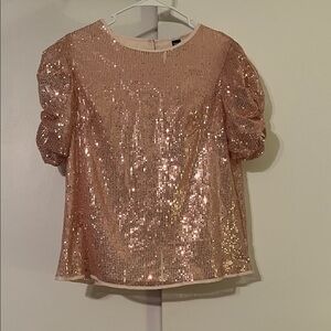 SHEIN Glittering Sequin Puff Sleeve Blouse - Peach
